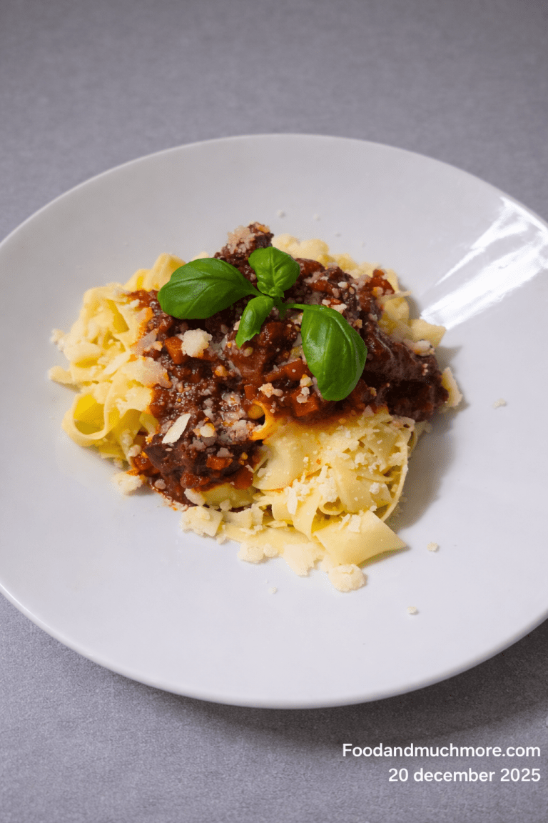 Högrevsragú med rött vin serverad med pappardelle och parmesan