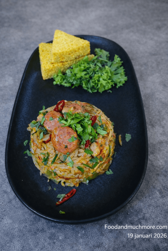 Jambalaya från Louisiana med kyckling, chorizo och ris