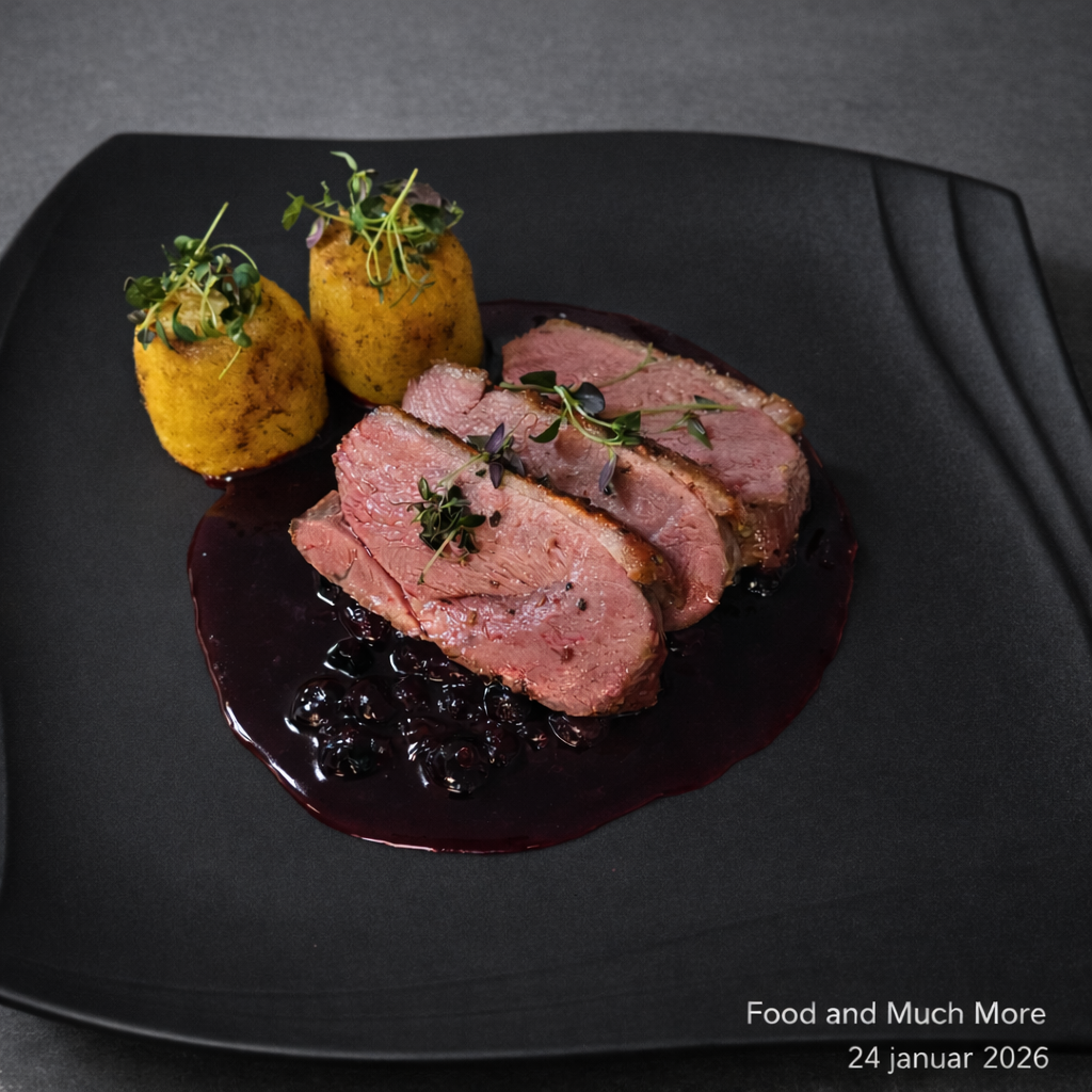 Ankbröst med svartvinbärssås, lönnsirap och potatisfondant